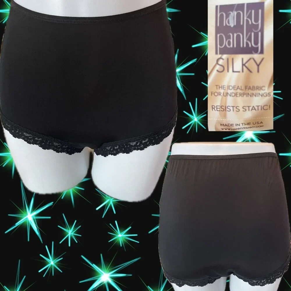 Hanky Panky +3X Silky Black Lace Leg Trim Resists Static Betty Brief Panties
